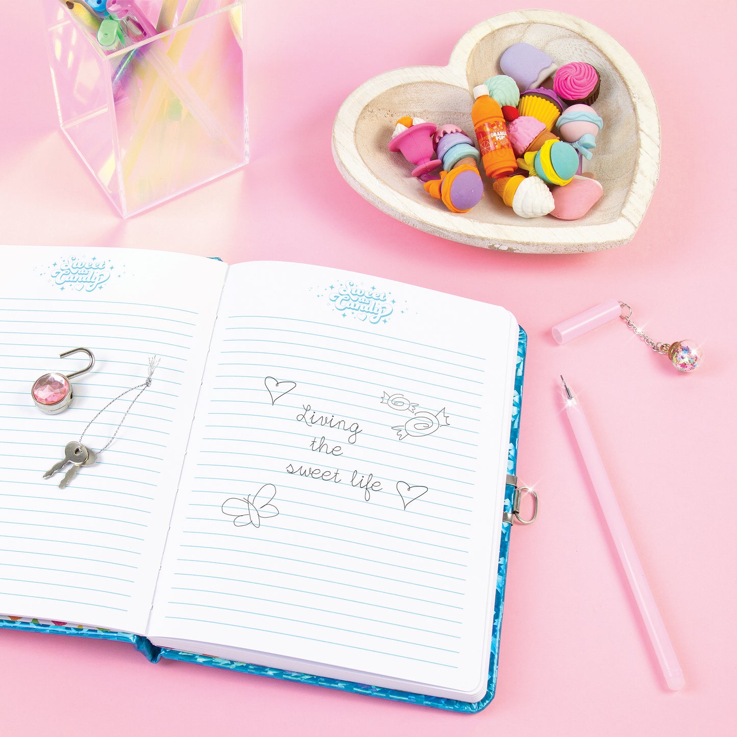 Bộ Sổ Khóa Và Bút Bubble Gum Glitter 3C4G 12052