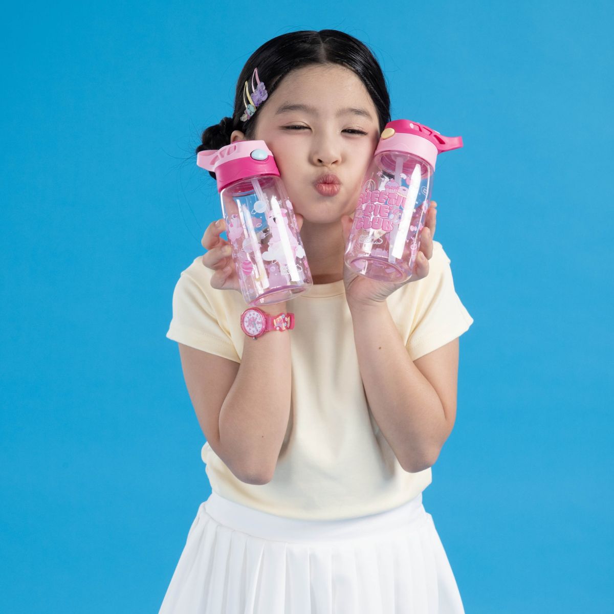 Bình Nước Nhựa Ống Hút Gập Kitty Pinky CLEVERHIPPO WB04/PINK