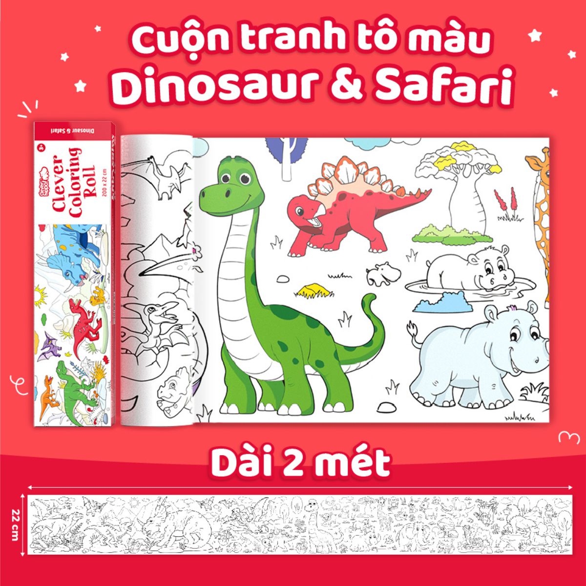 Sách Tô Màu Dạng Cuộn - Dinosaur & Safari CLEVERHIPPO CR04