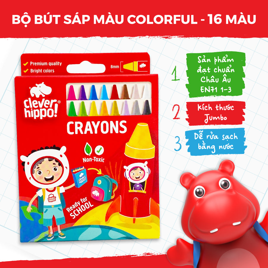 Bộ Bút Sáp Màu Colorful - 16 màu CLEVERHIPPO CRAYON1601