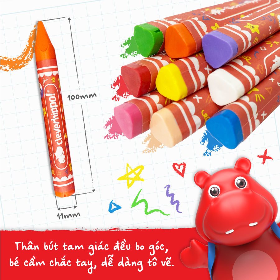 Bộ Bút Sáp Màu Colorful - 16 màu CLEVERHIPPO CRAYON1601