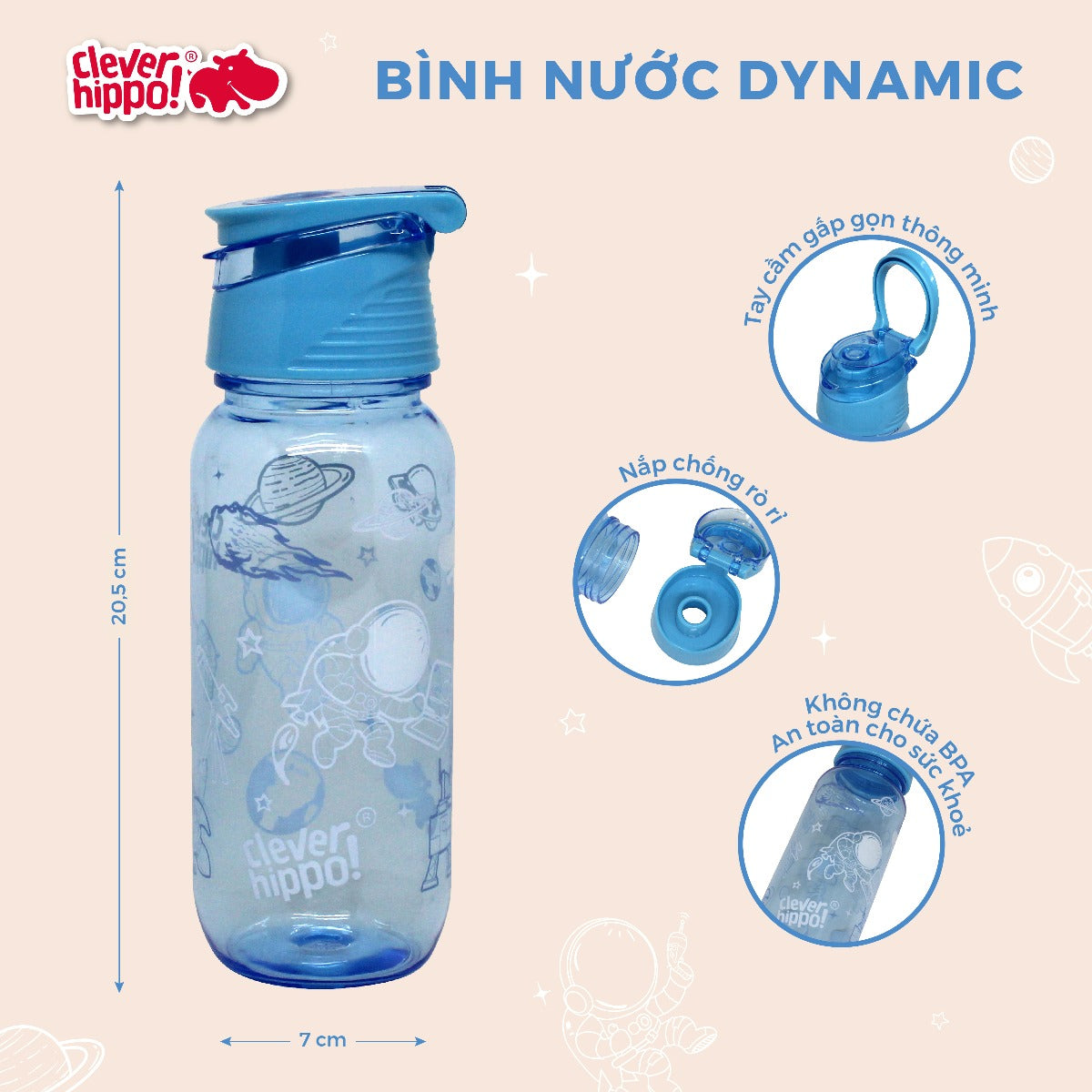 Bình nước nhựa Space Adventure CLEVERHIPPO WB01