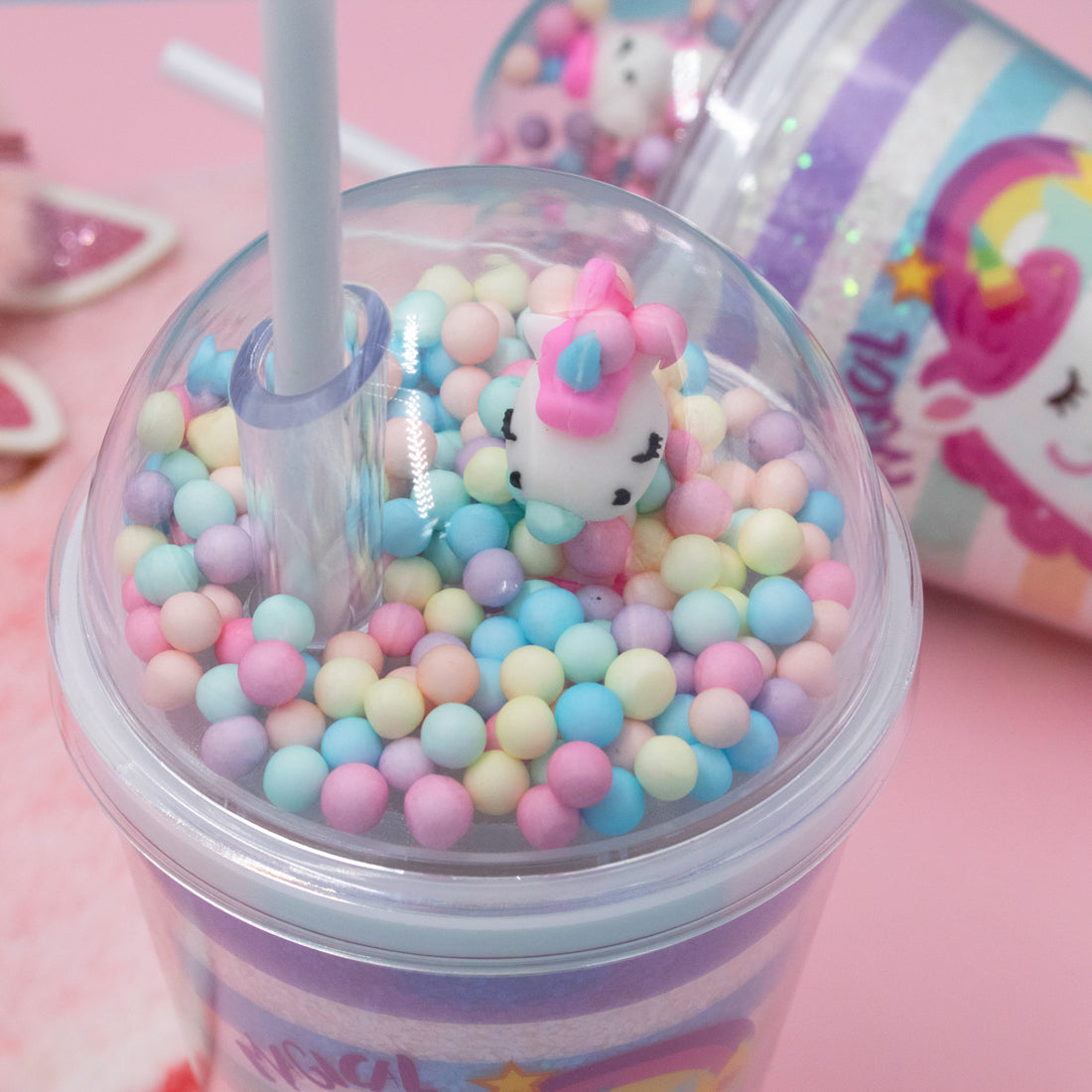 Clever Cup - Ly nhựa Rainbow Unicorn Hồng