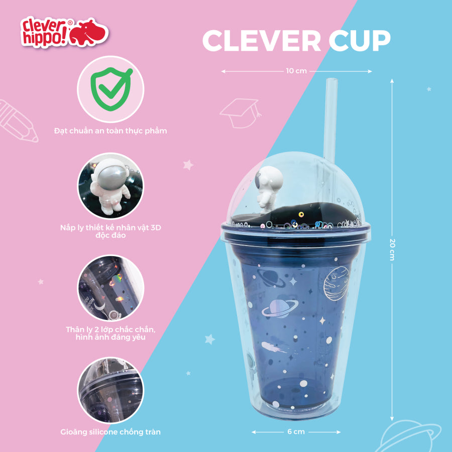 Ly nhựa Clever Cup Astronaut Galaxy Xanh CLEVERHIPPO PCUP05