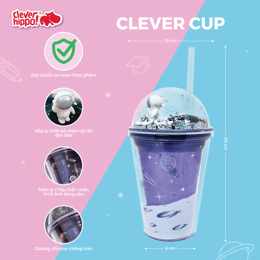 Ly nhựa Clever Cup Astronaut Galaxy Tím CLEVERHIPPO PCUP05