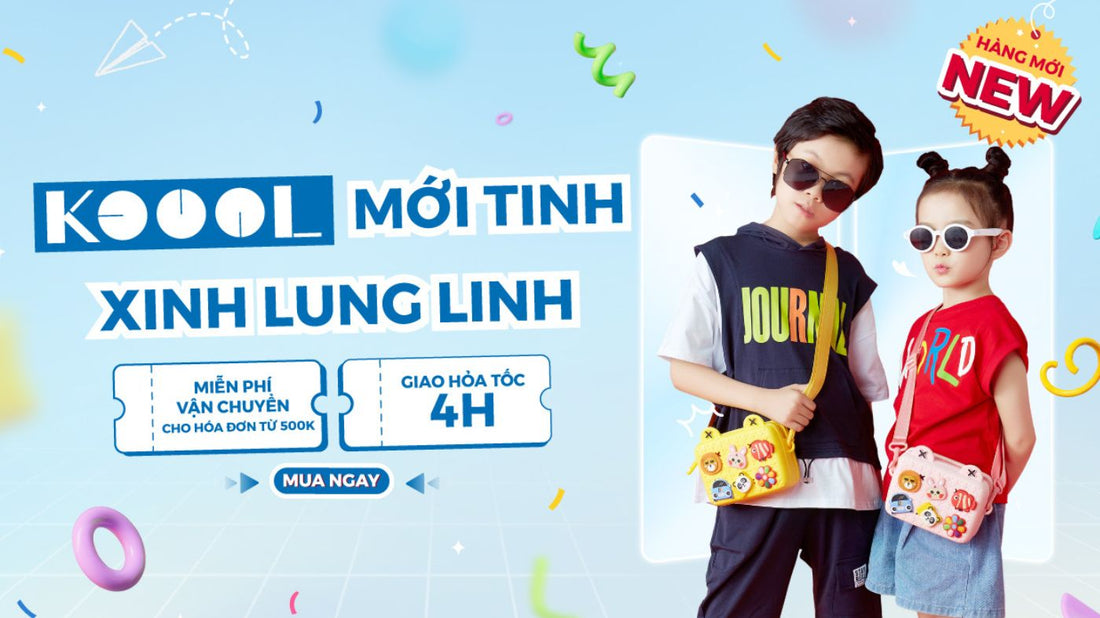 Balo dễ thương cho bé KOOOL, túi đeo chéo cho bé, bóp viết tiện dụng