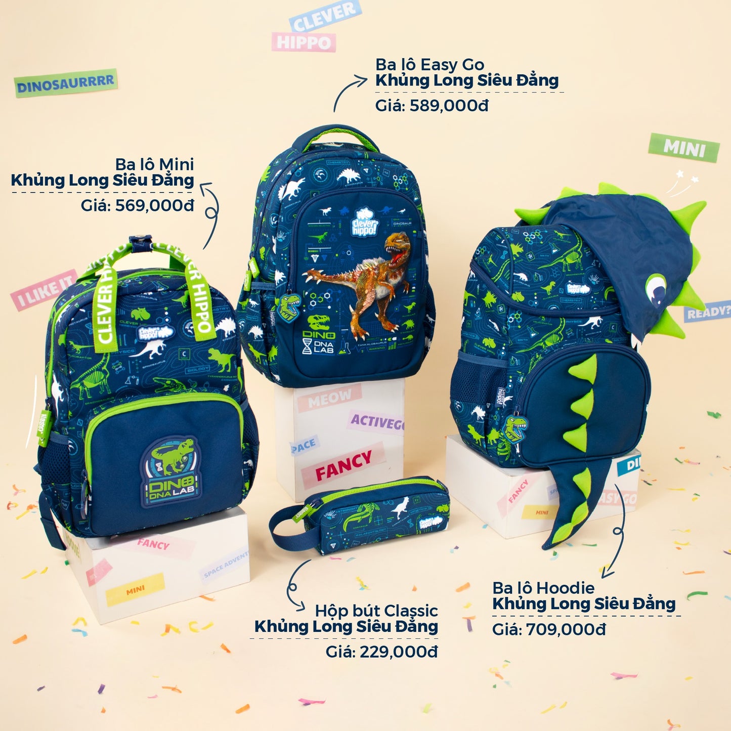 Ba Lô Đi học, Đi Chơi Easy Go Khủng Long Siêu Đẳng CLEVERHIPPO BD0124