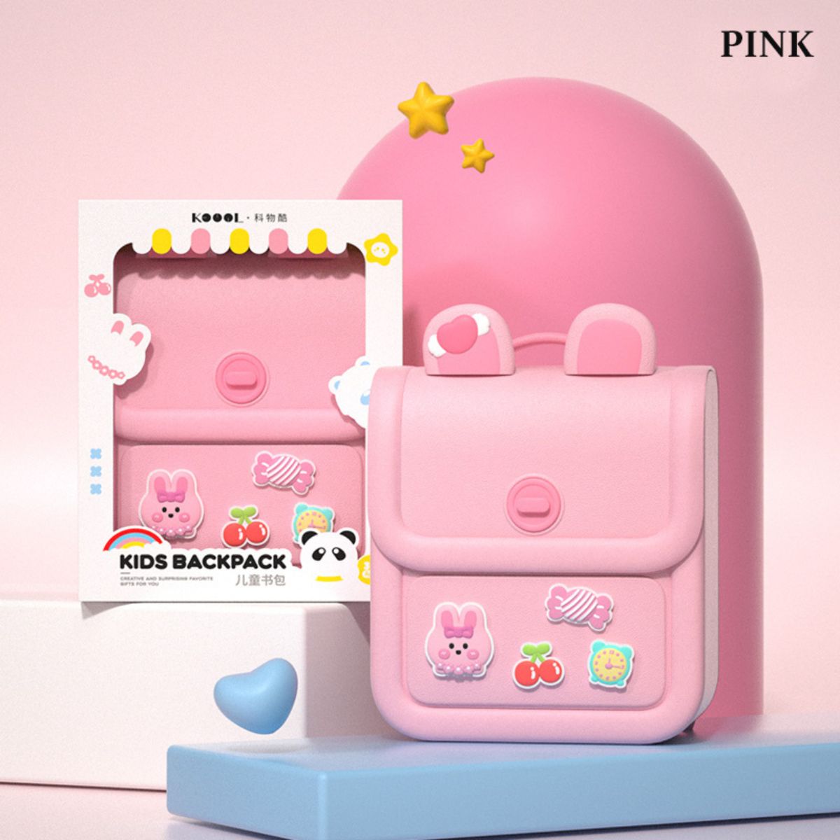 Ba Lô Đi Học, Đi Chơi Kèm Charm Cute Hồng Xinh Xắn KOOOL K87/PINK