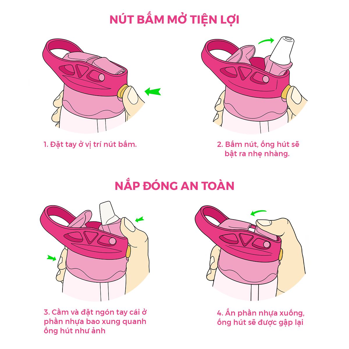 Bình Nước Nhựa Ống Hút Gập Kitty Pinky CLEVERHIPPO WB04/PINK
