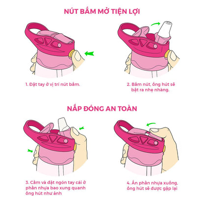 Bình Nước Nhựa Ống Hút Gập Kitty Pinky CLEVERHIPPO WB04/PINK