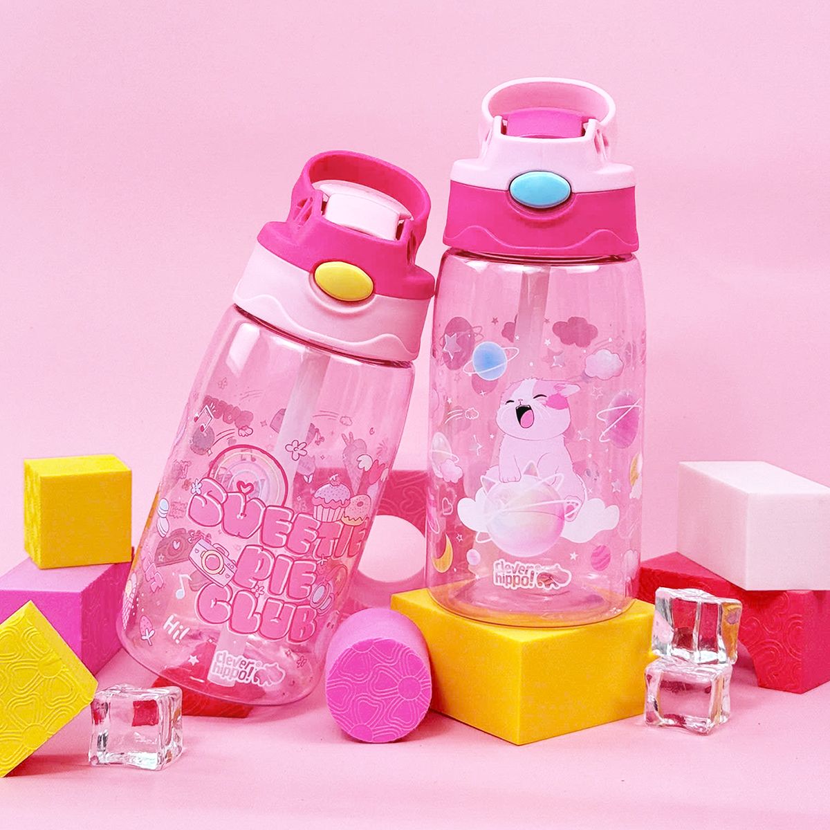 Bình Nước Nhựa Ống Hút Gập Kitty Pinky CLEVERHIPPO WB04/PINK