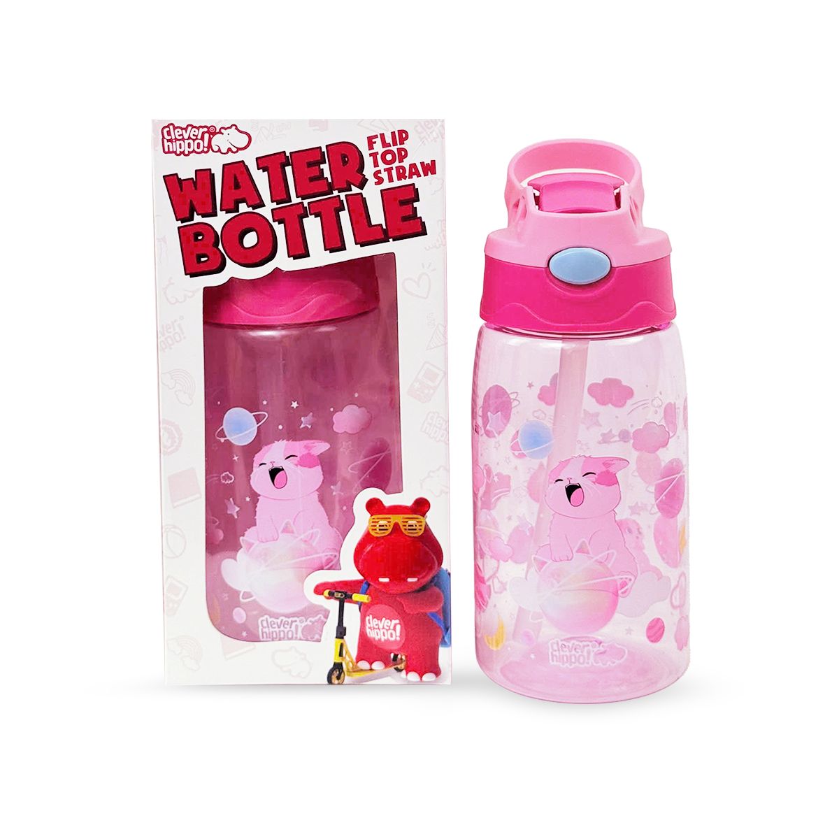 Bình Nước Nhựa Ống Hút Gập Kitty Pinky CLEVERHIPPO WB04/PINK