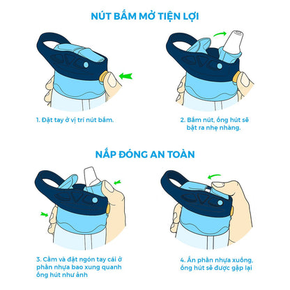 Bình Nước Nhựa Ống Hút Gập Space Adventure - Astro CLEVERHIPPO WB04/NAVY