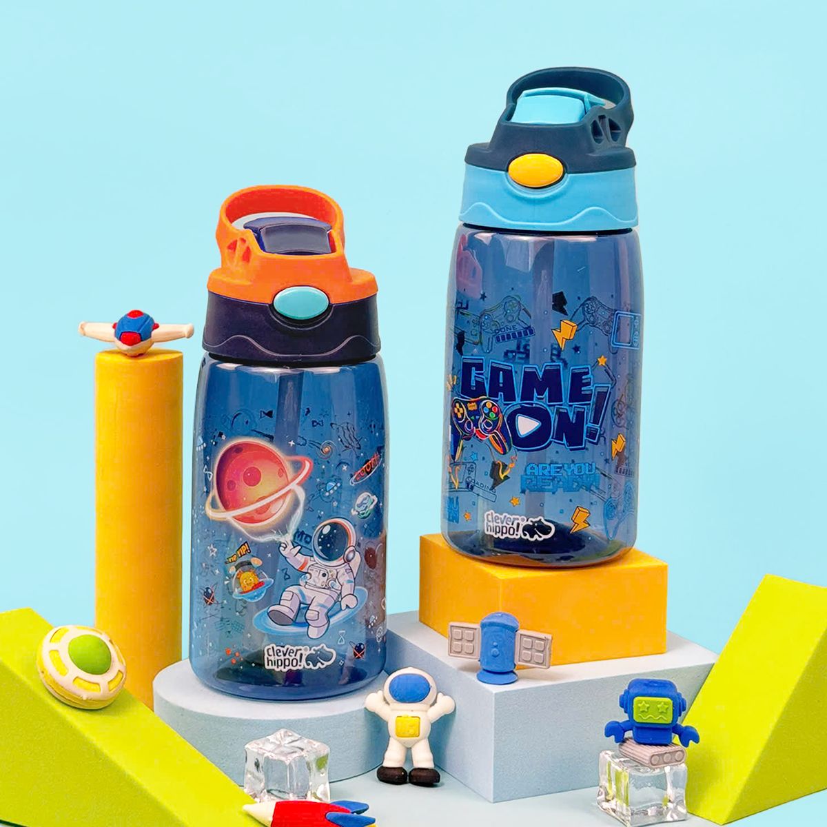 Bình Nước Nhựa Ống Hút Gập Space Adventure - Astro CLEVERHIPPO WB04/NAVY