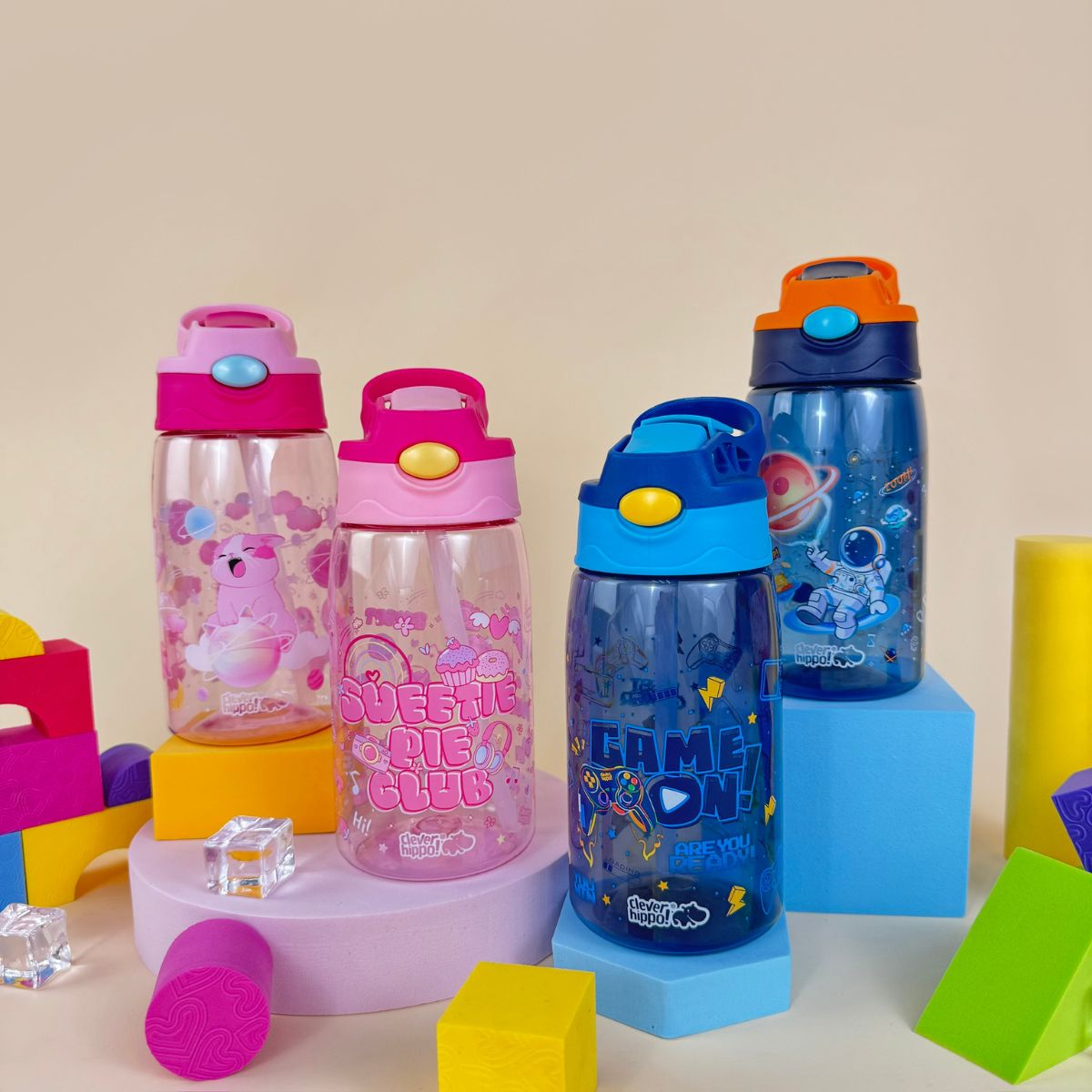 Bình Nước Nhựa Ống Hút Gập Space Adventure - Astro CLEVERHIPPO WB04/NAVY