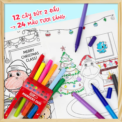 Bộ 12 Bút Marker 2 Đầu 24 Màu CLEVER HIPPO MARKER1201
