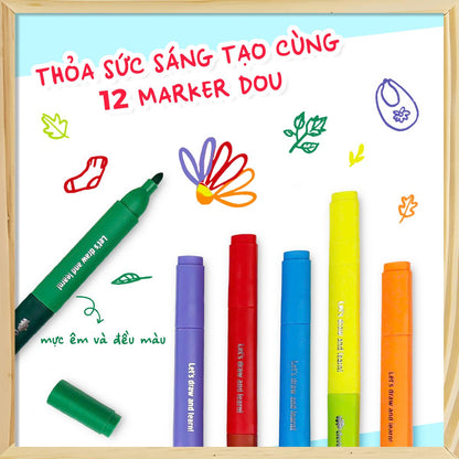 Bộ 12 Bút Marker 2 Đầu 24 Màu CLEVER HIPPO MARKER1201