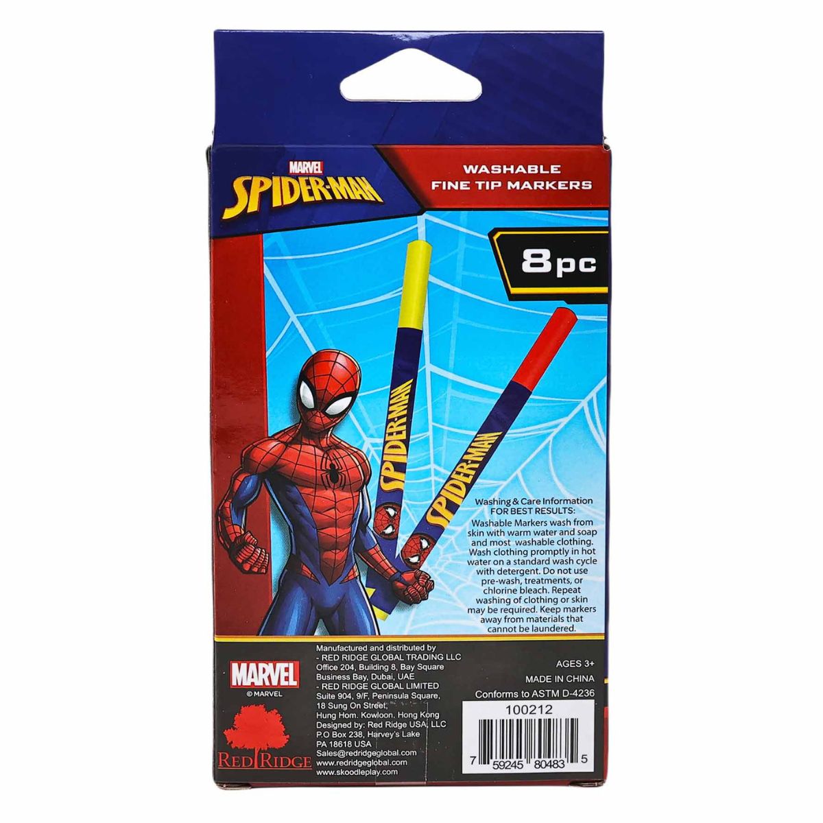Bộ 8 Bút Washable Marker Spider Man RED RIDGE 100212