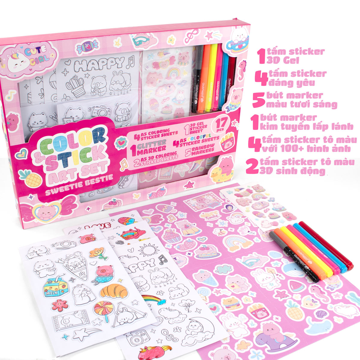 Bộ Sticker Trang Trí Và Bút Marker - Sweetie Bestie CLEVERHIPPO SS03