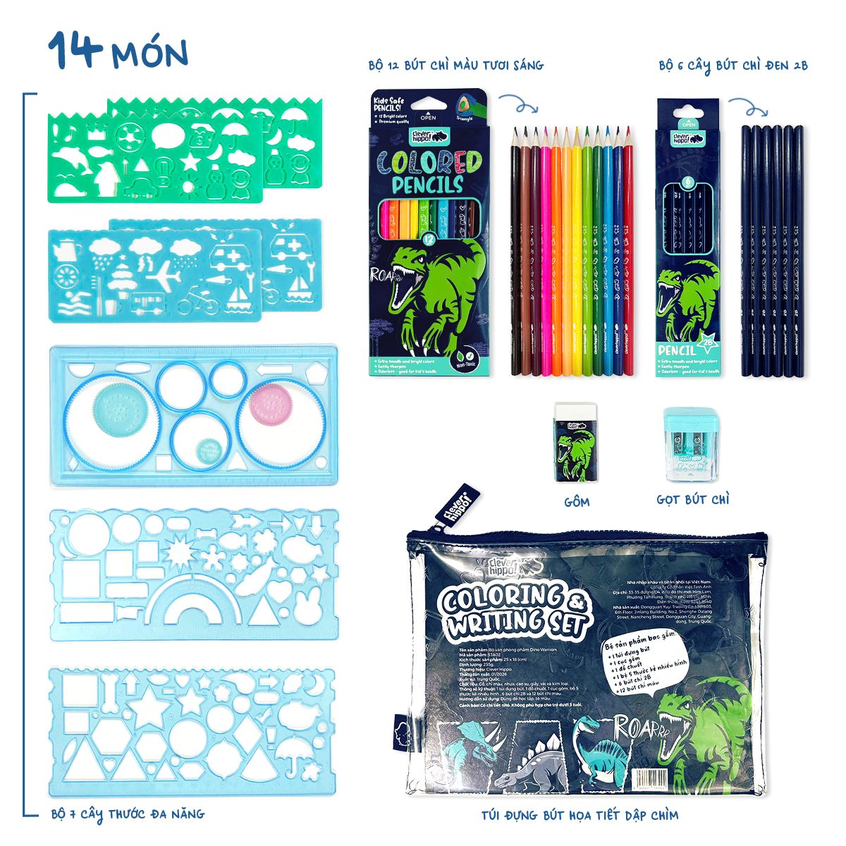 Bộ Văn Phòng Phẩm Dino Warriors CLEVERHIPPO STA02