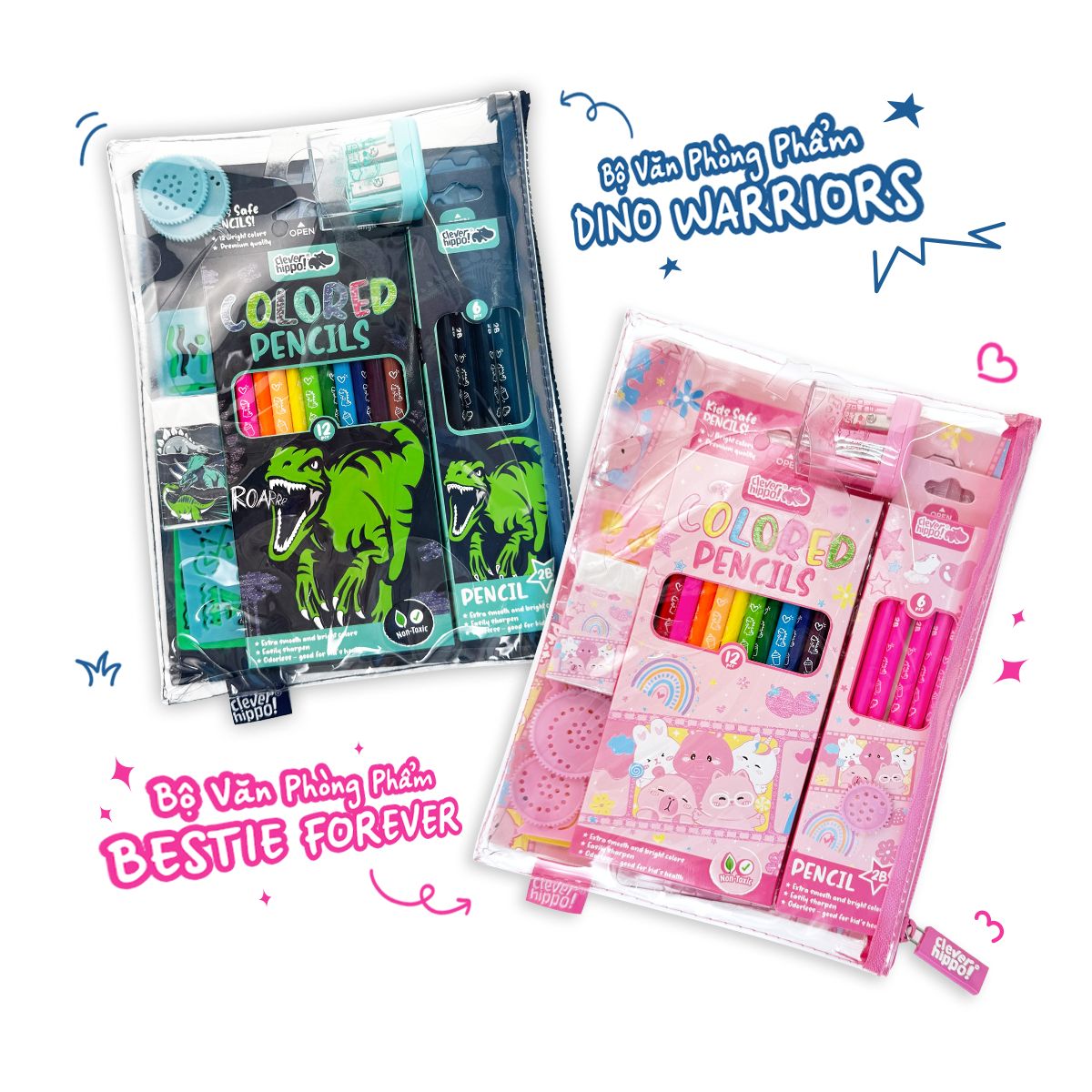 Bộ Văn Phòng Phẩm Dino Warriors CLEVERHIPPO STA02