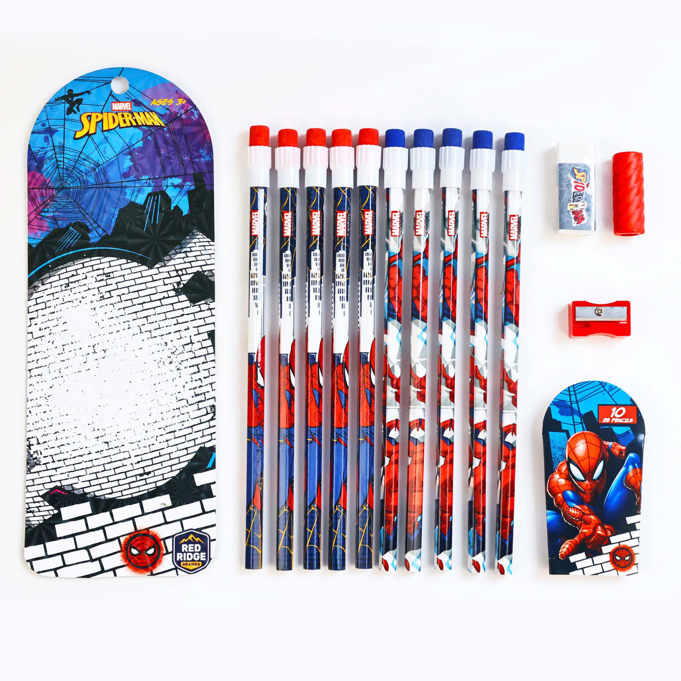 Combo 10 Bút Chì 2B Kèm Gôm, Gọt Spider Man RED RIDGE 100831