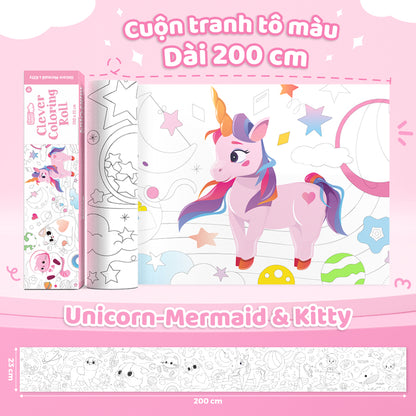 Sách Tô Màu Dạng Cuộn Unicorn-Mermaid & Kitty CLEVERHIPPO CR01