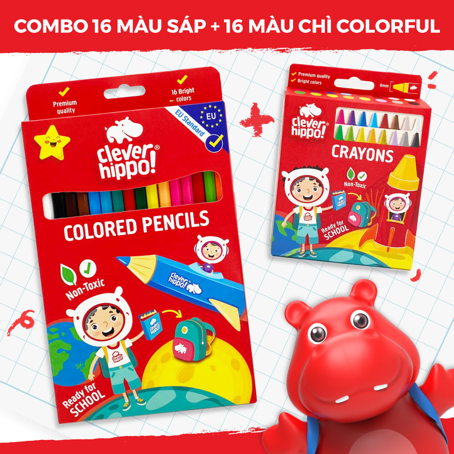 Combo of 16 Wax Colors and 16 Colorful Pencil Colors CLEVERHIPPO CB161601