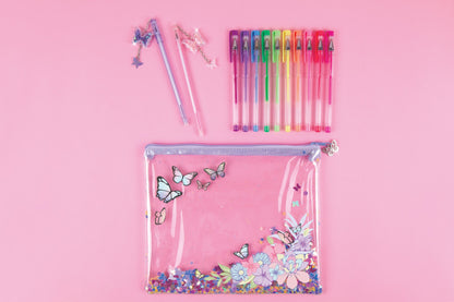 Lovely combo of glitter pen box, gel pen and charm