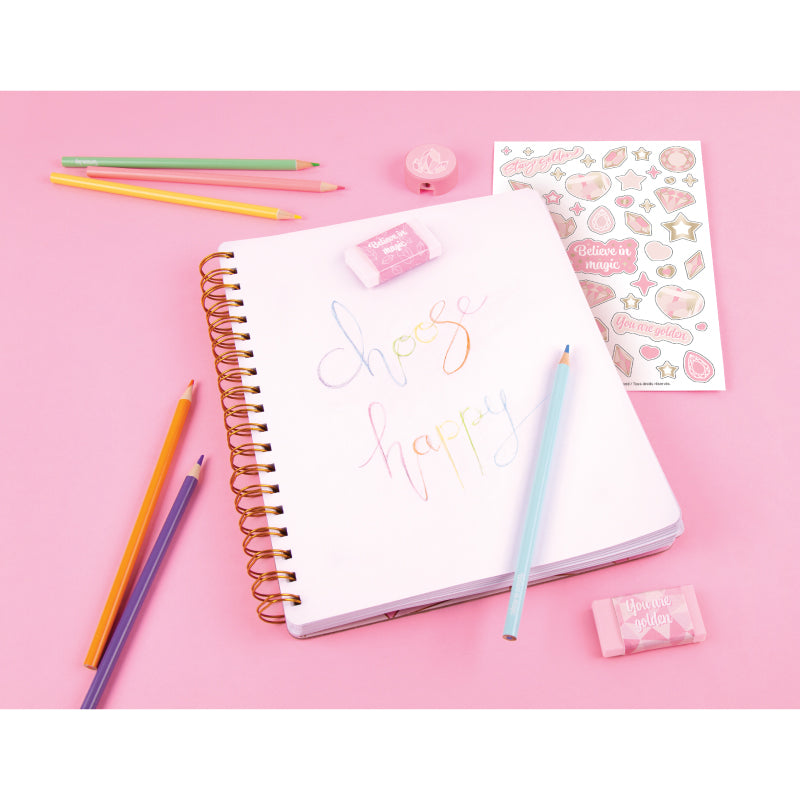 Combo sổ tay, bút chì màu - Pink & Gold