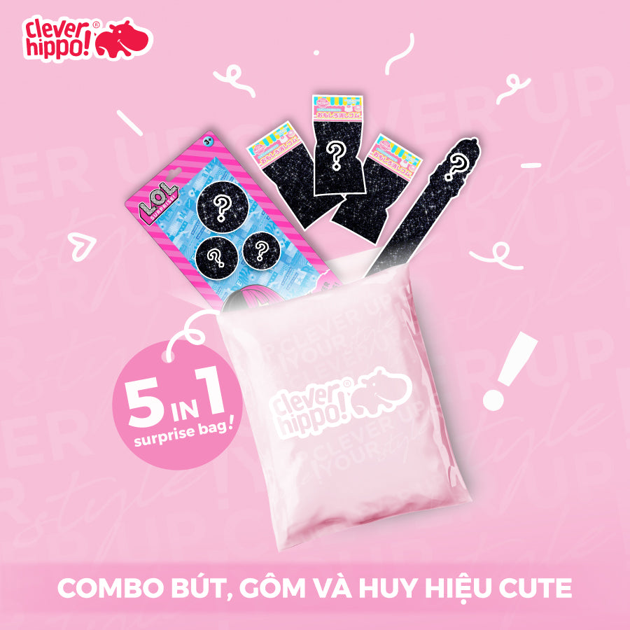 Combo Bút, gôm và huy hiệu Cute CLEVERHIPPO CBPEN01