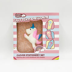 Bộ đồ dùng văn phòng phẩm - Glittery Unicorn Hồng CLEVER HIPPO NB1201