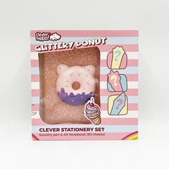 Bộ đồ dùng văn phòng phẩm - Glittery Donut Hồng CLEVER HIPPO NB1202