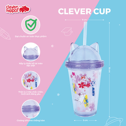 Ly nhựa Clever Cup Happy Cat Tím CLEVERHIPPO PCUP07