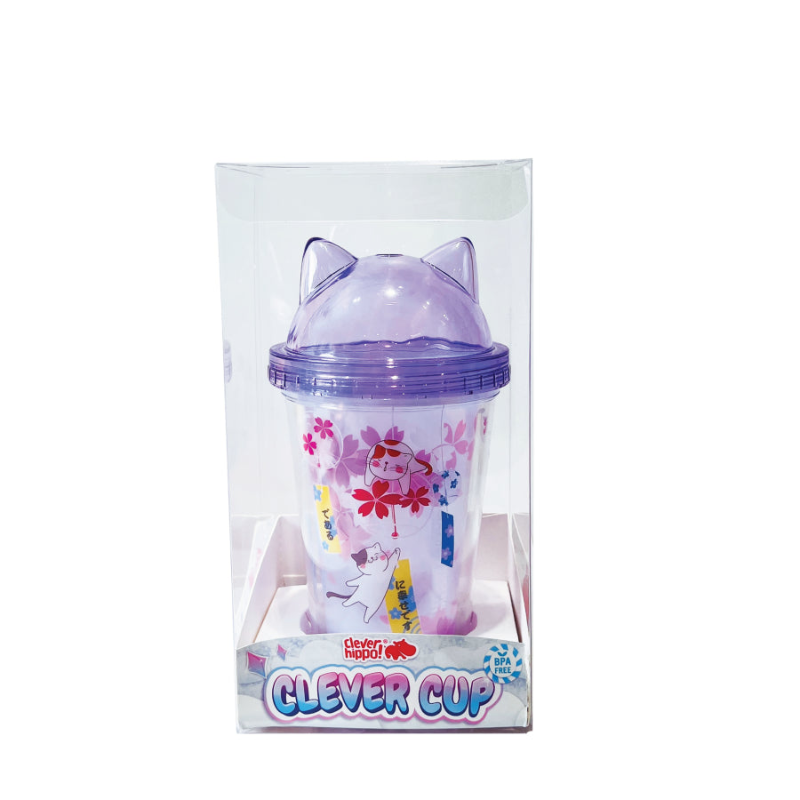 Clever Cup Happy Cat Purple Plastic Cup CLEVERHIPPO PCUP07