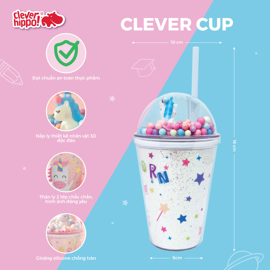 Ly nhựa Clever Cup Rainbow Unicorn Xanh CLEVERHIPPO PCUP08
